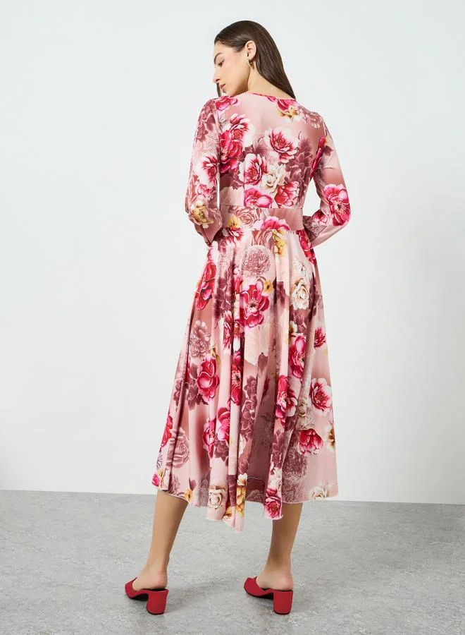 Take Two  Women Floral Printed V-Neck Pleated Midi Dress for Women | Best Price UAE